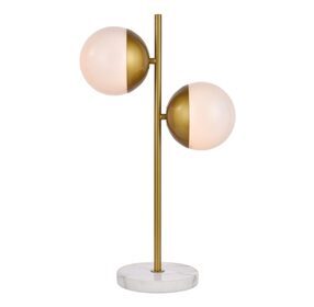 Eclipse 7" Brass And Frosted White 2 Light Table Lamp