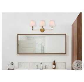 LD7023W24BR Bethany Brass And White Fabric Shade 3 Light Bath Sconces