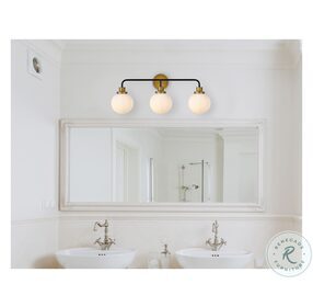 LD7034W28BRB Hanson Black And Brass And Frosted Shade 3 Light Bath Sconces
