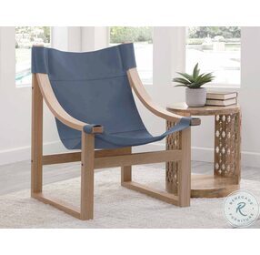 Lima Cobalt Blue Leather Sling Chair with Natural Frame