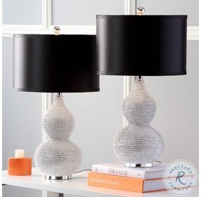 Nicole Silver 24" Bead Base Table Lamp With Black Shade Set of 2