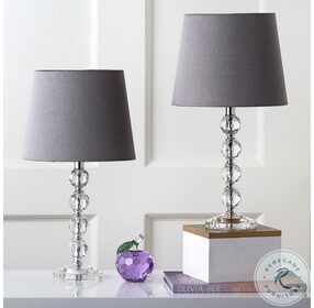Nola Clear 16" Stacked Crystal Ball Table Lamp With Light Gray Shade Set of 2