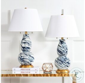 Color Swirls Navy and White 28" Glass Large Table Lamp Set of 2