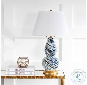 Color Swirls Navy and White 28" Glass Small Table Lamp
