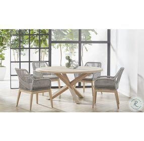 Woven Platinum And Smoke Gray Teak Loom Outdoor Dining Arm Chair Set Of 2