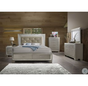 Glamour Champagne King Upholstered Panel Storage Bed