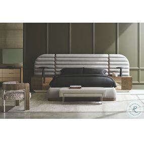 La Moda Grey And Sepia Wall Panel King Upholstered Panel Bed