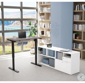 I3 Plus Bark Gray and White Height Adjustable L Desk