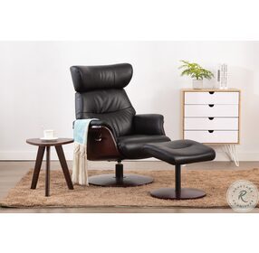 Relax-R Black Air Leather Sennet Recliner and Ottoman