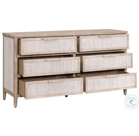 Malay Natural Gray Mahogany And White Wash Abaca Rope 6 Drawer Double Dresser