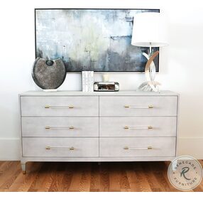 Maren Light Grey Faux Shagreen With Antique Brass And Acrylic 6 Drawer Dresser Chest