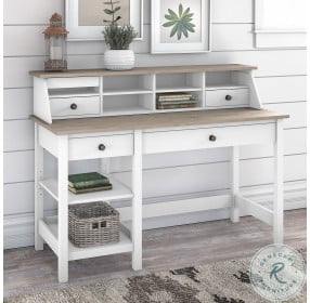 Mayfield Shiplap Gray And Pure White 54" Computer Desk With Shelves And Desktop Organizer
