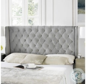 London Pewter Tufted Winged Queen Headboard