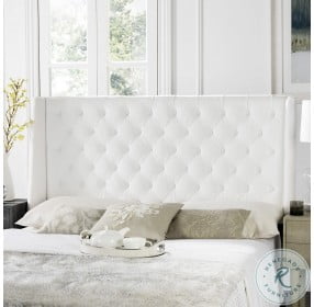 London White Tufted Winged Queen Headboard