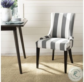 Becca Gray And White 19" Stripe Linen Dining Chair
