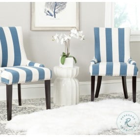 Lester Blue And White 19" Awning Stripes Dining Chair Set Of 2