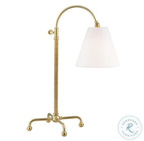 Classic No.1 Aged Brass 1 Light Table Lamp with Rattan Accent