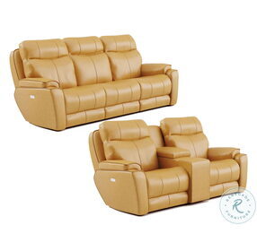 Show Stopper Caramel Double Reclining Console Loveseat with Hidden Cupholders