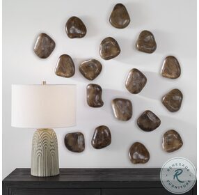 Pebbles Walnut Wood Wall Decor Set of 9