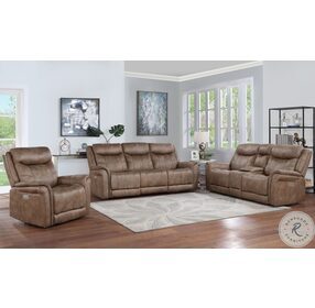 Morrison Camel Power Reclining Console Loveseat with Power Headrest And Footrest