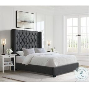 Arden Morrow Charcoal Tufted King Upholstered Panel Bed