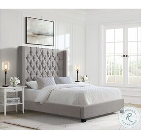 Arden Morrow Gray Tufted Queen Upholstered Panel Bed