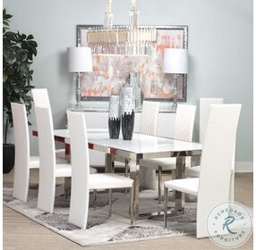State St Satin And Glossy White Rectangular Glass Top Dining Table