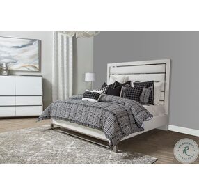 State St Satin And Glossy White Upholstered California King Panel Bed
