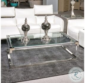 State St Glossy White Rectangular Glass Top Cocktail Table