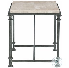 Galesbury Travertine Stone And Antique Silver Metal End Table
