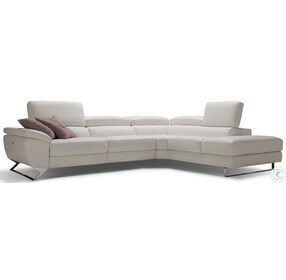 Natalia White Leather Power Reclining RAF Sectional with Adjustable Headrest