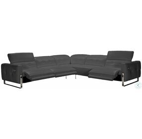 Nicole Dark Gray Leather Power Reclining Sectional with Adjustable Headrest
