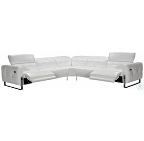 Nicole White Leather Power Reclining Sectional with Adjustable Headrest