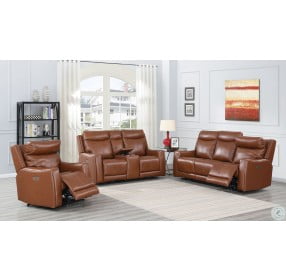 Natalia Coach Leather Power Console Loveseat with Power Headrest And Footrest