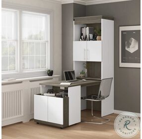 Orion White And Walnut Grey 30" Shelving Unit With Fold Out Desk