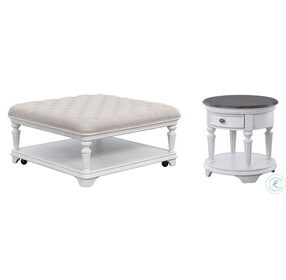 West Chester Light Gray Oak and Distressed White Upholstered Castered Cocktail Table