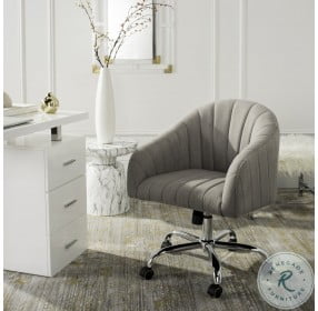 Themis Gray Linen Chrome Leg Adjustable Swivel Office Chair