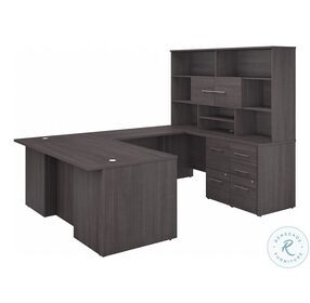 Office 500 Storm Gray 72" U Shaped Executive Home Office Set with Drawers and Hutch