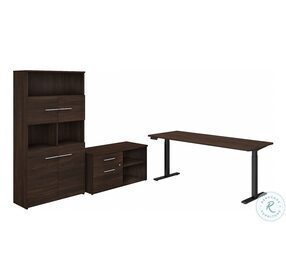 Office 500 Black Walnut 72" Height Adjustable Standing Home Office Set with Storage and Bookcase
