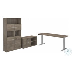Office 500 Modern Hickory 72" Height Adjustable Standing Home Office Set with Storage and Bookcase