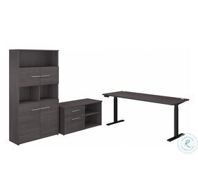 Office 500 Storm Gray 72" Height Adjustable Standing Home Office Set with Storage and Bookcase