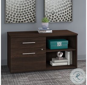 Office 500 Black Walnut Low Storage Cabinet With Drawers And Shelves