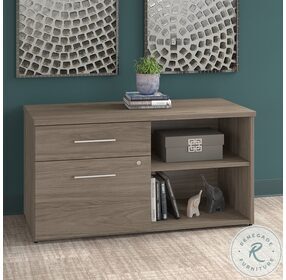 Office 500 Modern Hickory Low Storage Cabinet With Drawers And Shelves