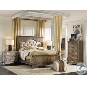 Chatelet Beige And Soft Amber Queen upholstered Mantle Panel Bed