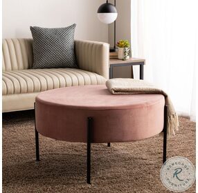 Lisbon Dusty Rose And Black Round Cocktail Ottoman
