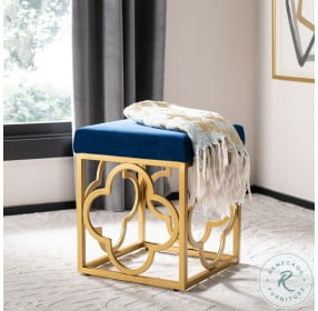 Fleur Navy And Gold Square Ottoman