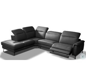 Oxford Dark Gray Leather Power Reclining LAF Sectional with Adjustable Headrest