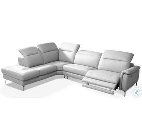 Oxford White Leather Power Reclining LAF Sectional with Adjustable Headrest