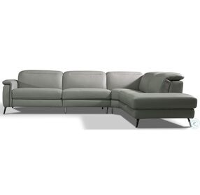 Oxford Gray Leather Power Reclining RAF Sectional with Adjustable Headrest