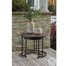 Ayla Brown And Black Outdoor 2 Piece Nesting End Tables